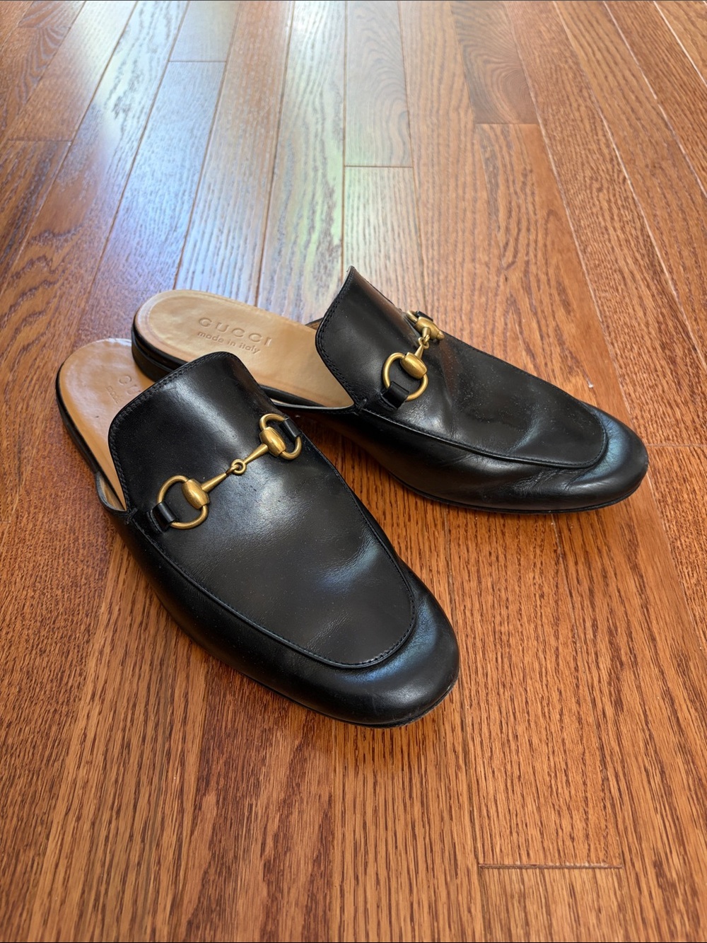 Gucci Black Leather Horsebit Mule Loafers with Gold Hardware